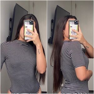 BLACK AND WHITE STRIPED BODYSUIT